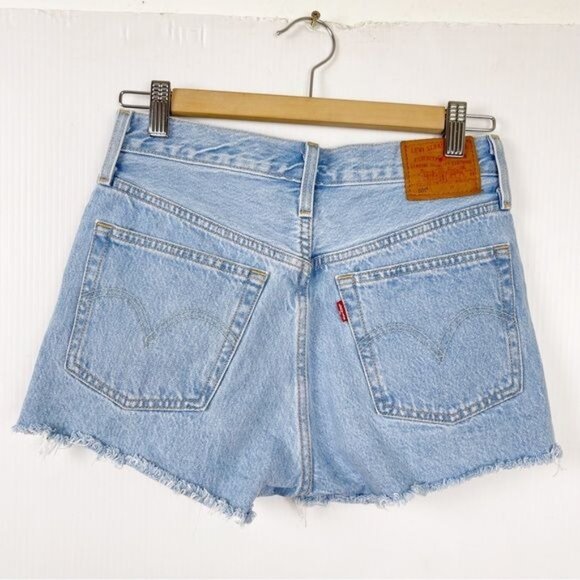 Levis 501 premium big E High Waisted raw hem Shorts 100% cotton faded 26 - Picture 5 of 11
